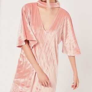 Pink crushed velvet T-shirt dress